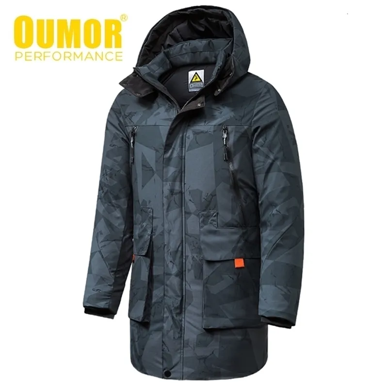 Oumor 8xl男性冬の新しい長いカジュアルな迷彩のフードジャケットパーカーのコートの男性屋外のファッション暖かい厚いポケットパーカートレンチの男性201114