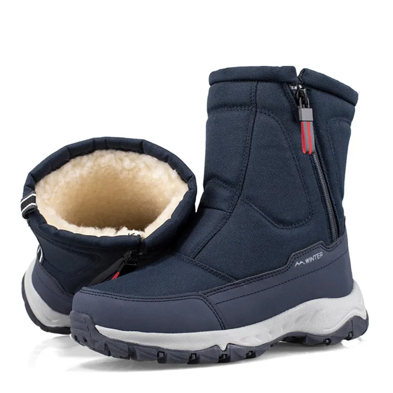 الشتاء جديد سميكة زوجين أحذية الثلوج زائد المخملية الدافئة الجانب سستة عارضة أحذية قصيرة مقاومة الباردة الرجال الأحذية القطن