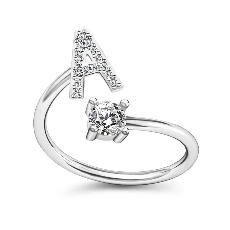 Groothandel mode kristal strass resizable ring elegante vrouwen minimalistische brief eerste ring