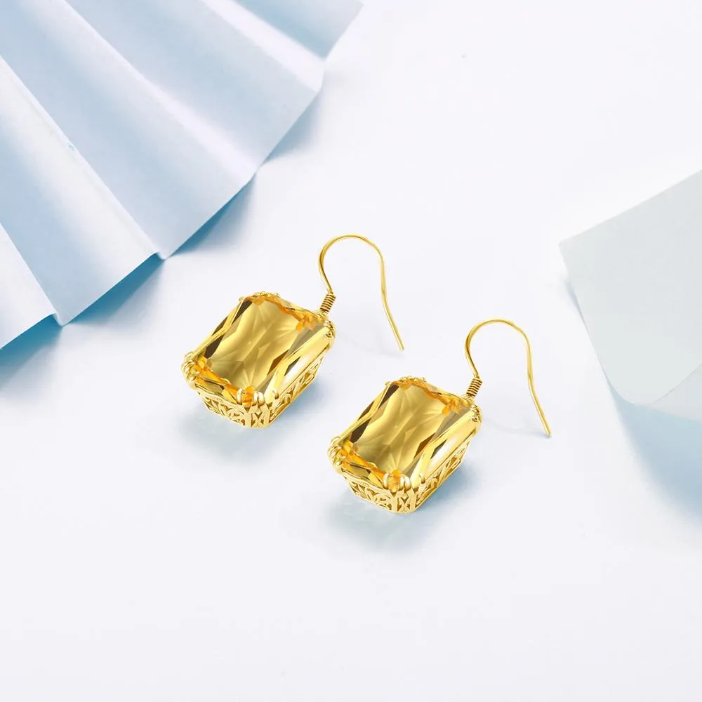 Boucles d'oreilles en Citrine couleur or 18 carats pour femmes, bijoux suspendus en argent Sterling 925 véritable, Vintage, bijoux tendance 2022