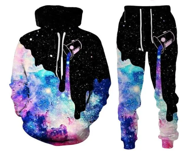 2022 Новые Мужчины / Женские Космические Galaxy Молоко Смешные 3D Печать Мода Tracksuits Хип-Хоп Брюки + Толстовки OK056