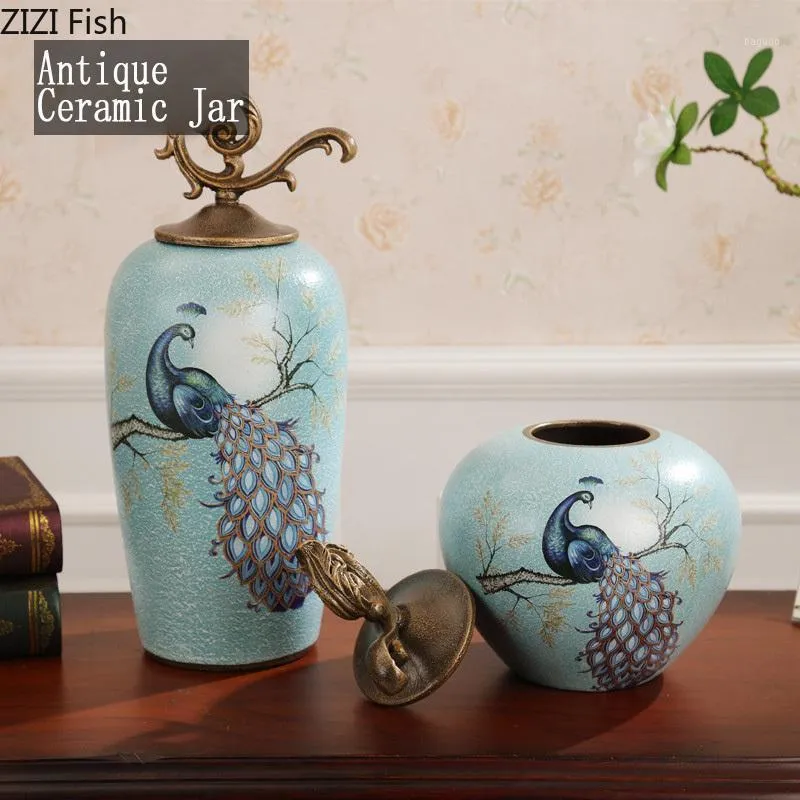 Decoratieve objecten beeldjes Amerikaanse antieke snoep potjes pauw patroon met dekking opslag jar suiker kom sieraden container organizer Rus