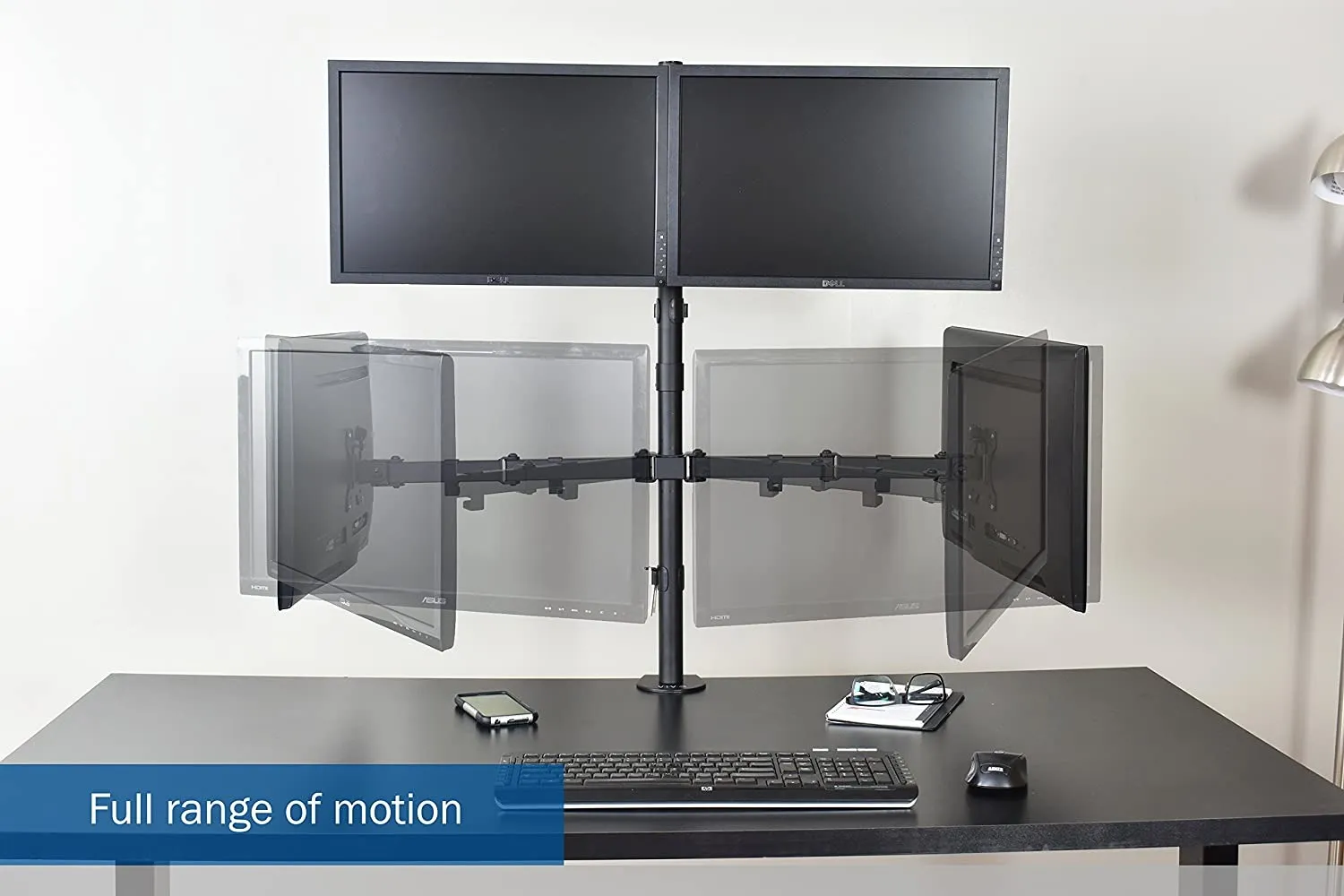  Mount-It! Soporte para monitor cuádruple, altura ajustable,  soporte de 4 pantallas, Se adapta a monitores de hasta 32 pulgadas, Negro, Acero