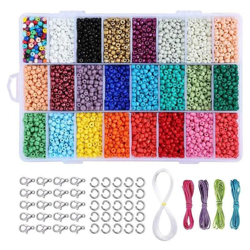 7325 st glasfröpärlor, små hantverkspärlor Assorted Kit med arrangörslåda för DIY-armband, smycken som gör 4mm runt, hål 11