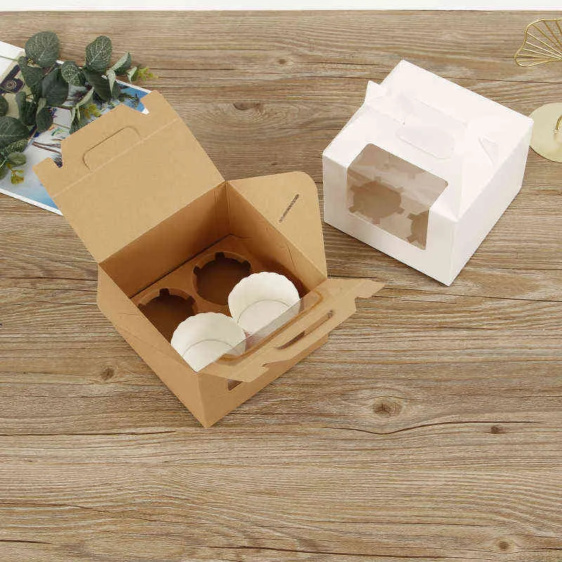 애완 동물 베이킹 선물 상자 크래프트 종이 창 컵케잌 포장 상자 머핀 컵 휴대용 케이크 상자 디저트 선물 포장 10pcs CX220125
