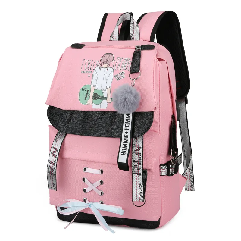 Canvas Usb School Bags for Girls Teenagers Backpack Women Bookbags Black 2019 Large Capacity Middle High College Teen Schoolbag LJ201029