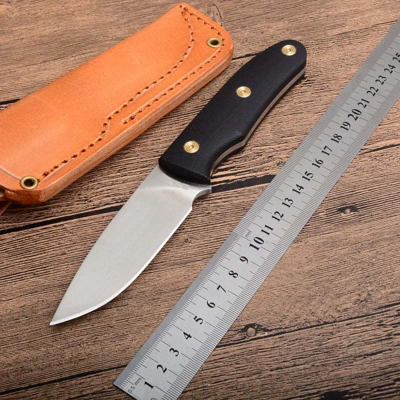 High Quality Survival Straight Knife D2 Drop Point Satin Blade Full Tang G10 Handle Outdoor Small Hunting Fixed Blade Knives