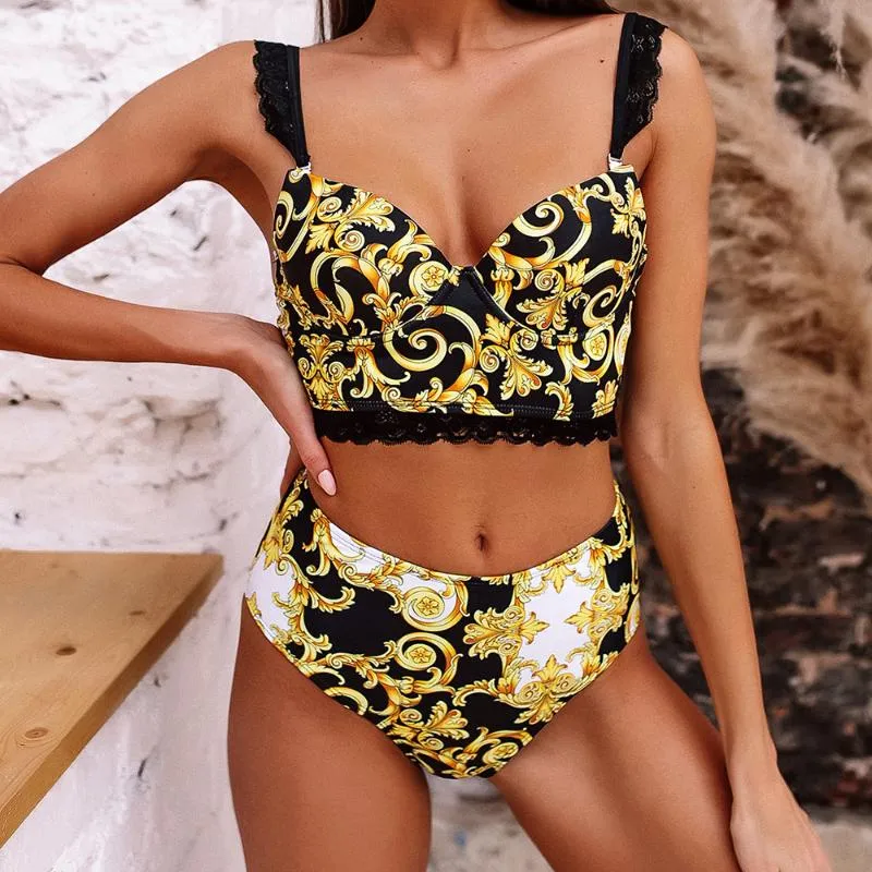 Designer Women Swimsuit Vintage Retro Bikini Set Push Up Swimweu Ademio da bagno ad alta vita da bagno Summer Beach Wear Swimming Ademble