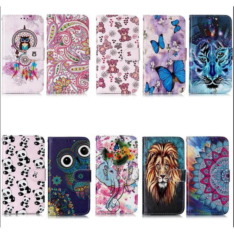 Embossed Leather Wallet Cases For Samsung S21 FE Ultra A42 5G A32 4G A52 A72 A22 X Cover5 A82 Huawei P50 Pro Cartoon Lion Tiger Flower Butterfly Holder Flip Cover Pouch