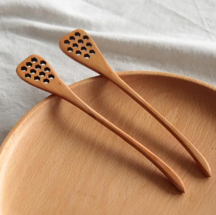 18.5cm Wood Honey Stirring Honey Spoons Honeycomb Carved Honey-Dipper Flatware SN4868