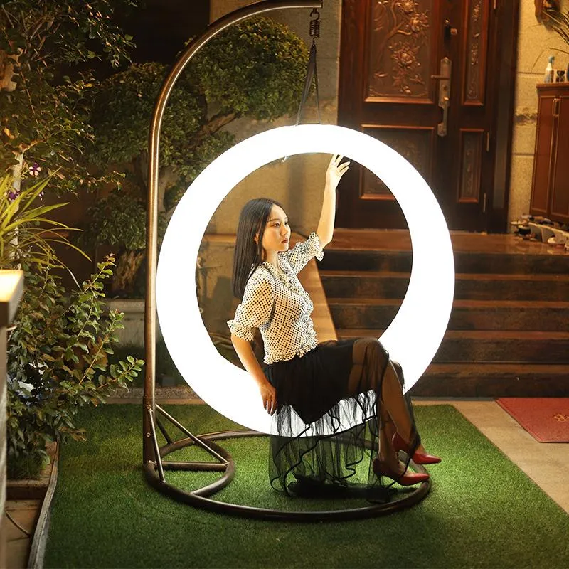 Camp Furniture LED Decorative Light Swing Round The Moon Shape Outdoor Garden Balcony Square Park Playground Chair