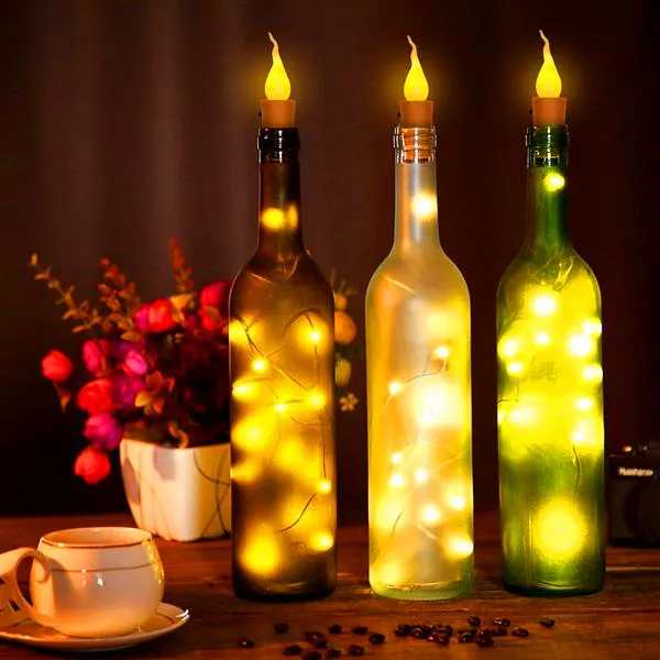تسليم سريع 10x زجاجة نبيذ دافئة شكل شمعة سلسلة الضوء 20 LED ليلا مصباح الأضواء الجنية