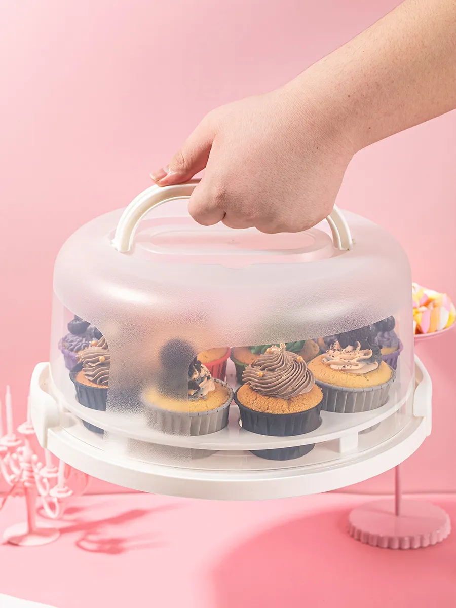 Porte-gâteau Rond 26 Cm Avec Couvercle - Poignée, Plastique Vert, Pour Transport Et Rangement Gâteaux, Desserts