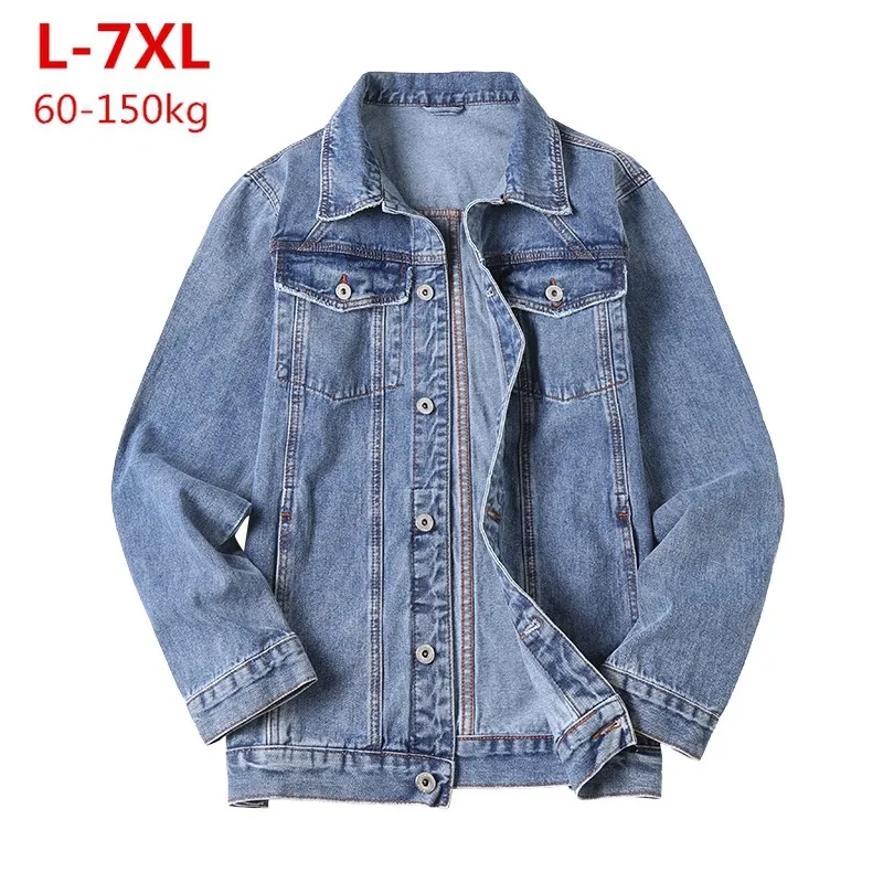 Mens Light Blue Denim Casual Jackets For Men Plus Size 5XL 7XL