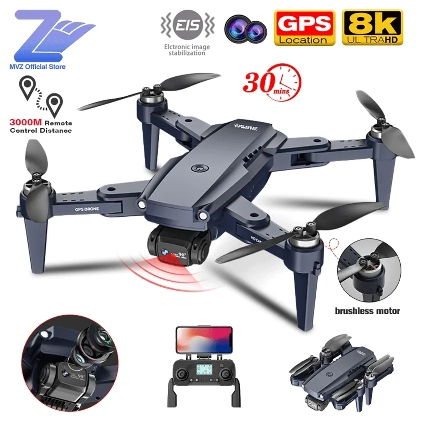 MVZ wizualne przeszkody unikanie Dron 4K Profesional 6K HD Dual Camera Bezszczotkowe Silnik GPS Składany Quadcopter RC Helikopter 220216