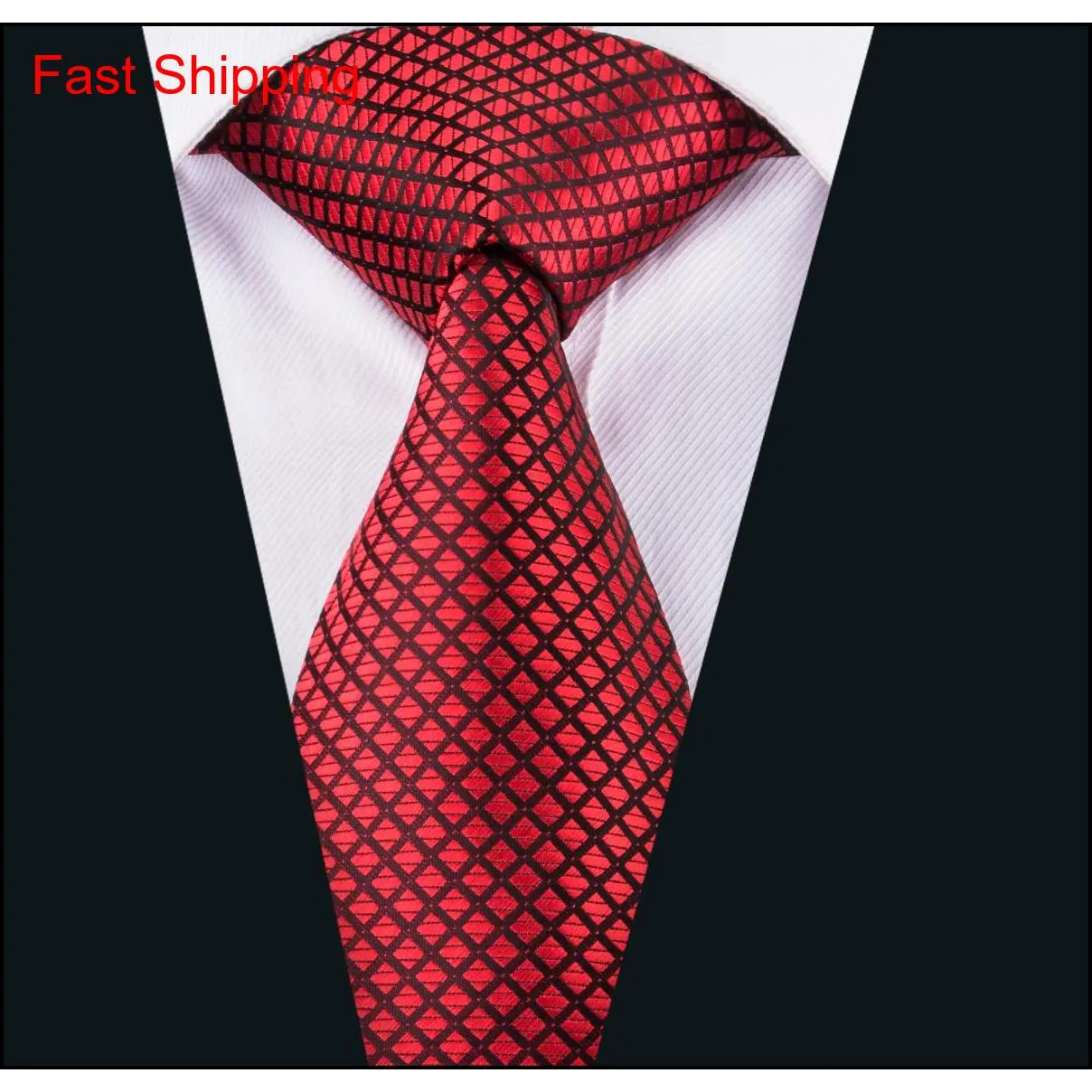 red silk ties for wholesale men plaid and checks necktie handkerchief cufflinks gift set for wedding part business n-1607