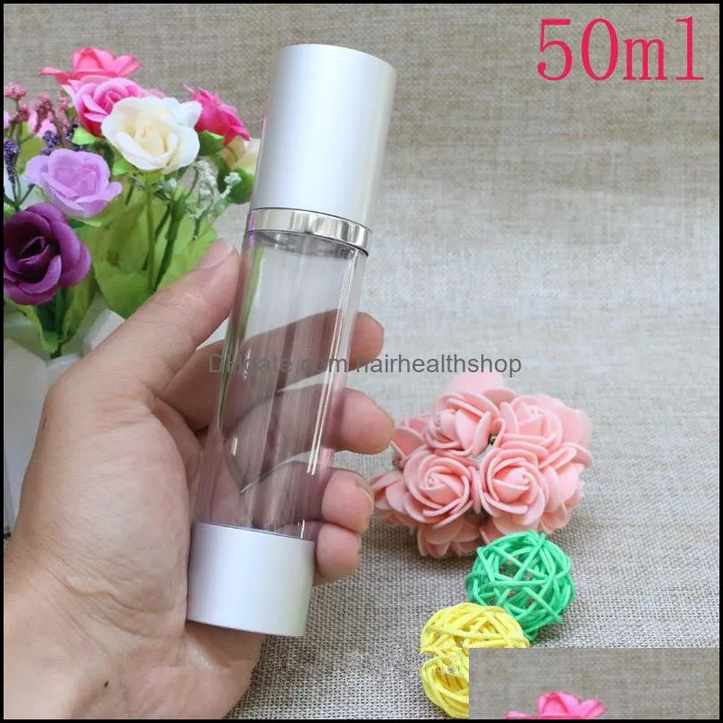 airless cosmetic cream pump containers,lotion cream vacuum bottles with pump,Matte silver airless pump bottle F569