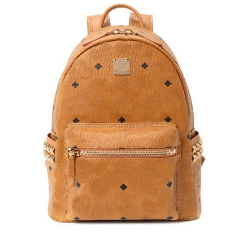 Leather Backpack for Men Women High Quality School Bag with Rivet Printing