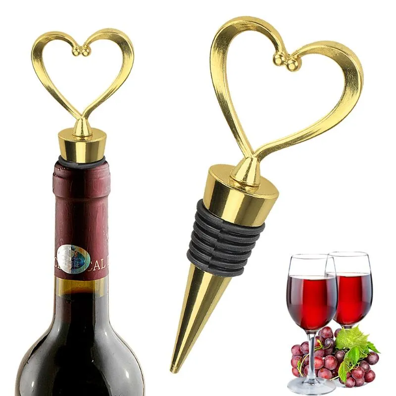 Heart Shaped Metal Wine Stopper Bottle Stopper Party Wedding Favors Gift Sealed Wine Bottle Pourer Stopper Kitchen Barware Tools KKD1722