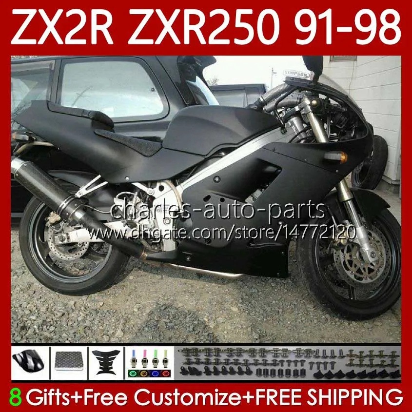 Плоский черный комплект для тела для Kawasaki Ninja ZXR-250 ZX 2R 2 R R250 ZXR 250 ZXR250 1991 1992 1993 1993 1995 1996 1997 1997 1998 85NO.77 ZX-R250 ZX-2R ZX2R 91 92 93 94 95 96 97 98