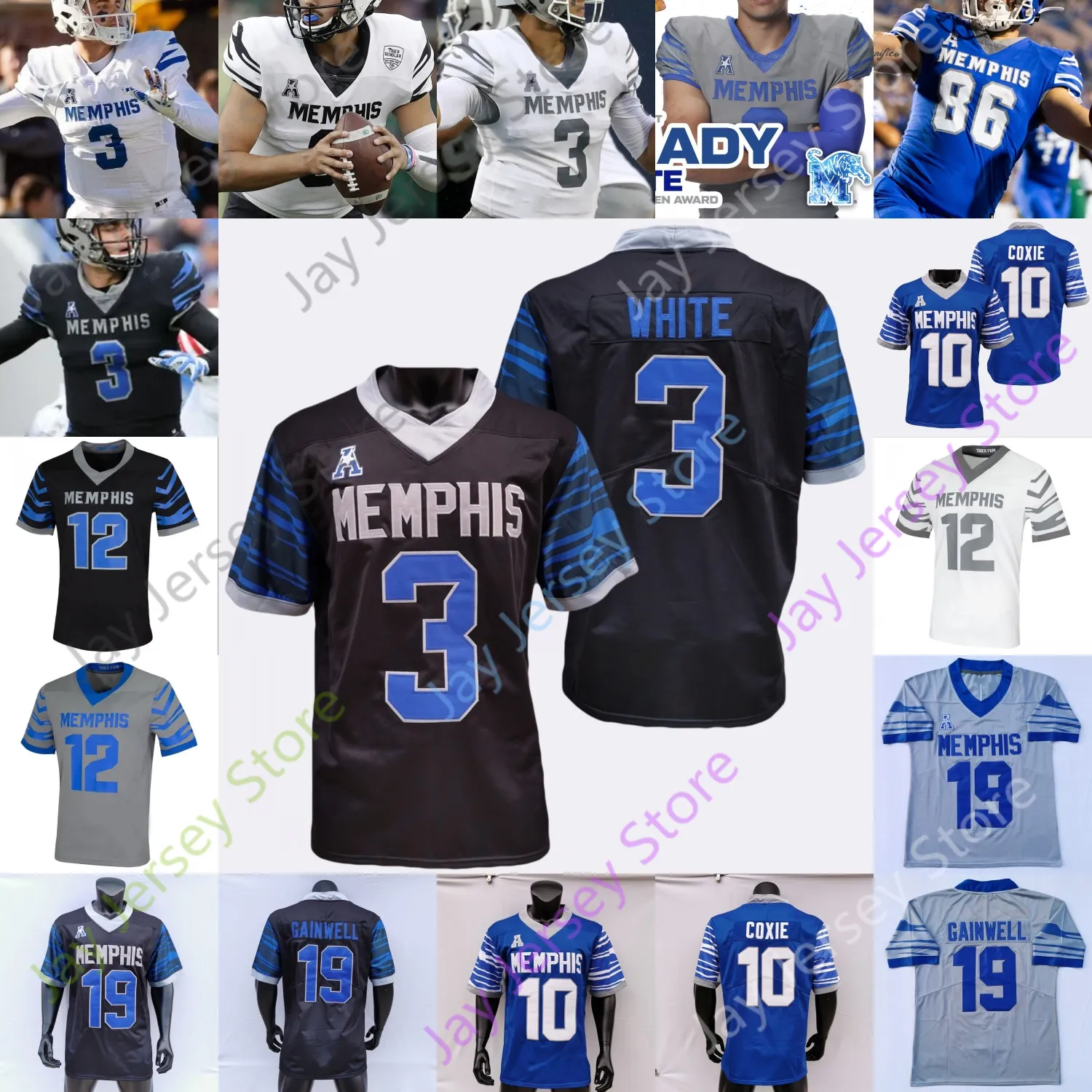 Memphis Tigers fotbollströja College Seth Henigan Jevyon Ducker Jaylon Allen Quindell Johnson Rubin Lewis Thomas Martin Rogers Prieskorn White Pollard Gibson