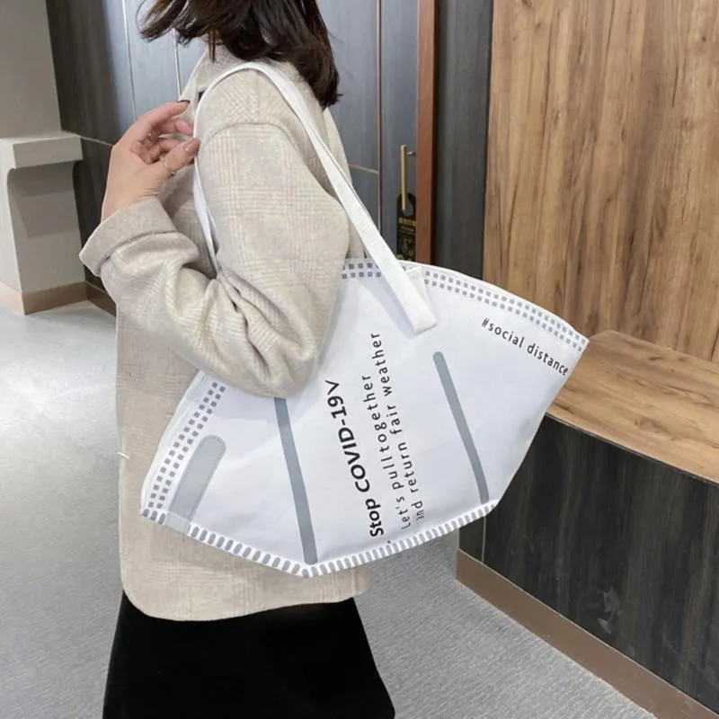 Totes Capacity Handbags Large Casual Women Canvas Tote Bags Creative Hobos Mask Shoulder Female Fashion Trendy Ladies Shopper Bag