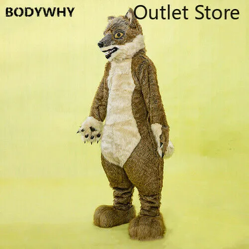 Costumes de mascotte Halloween brun léopard longue fourrure husky renard chien loup mascotte costume fête noël pâques vêtements publicitaires