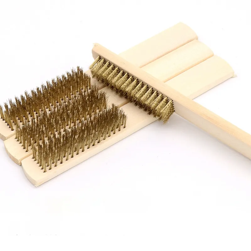 Manche en bois fil de laiton brosse en cuivre pour appareils industriels Surface intérieure polissage meulage nettoyage 6x16 rangée outil à main en gros WLY BH4529