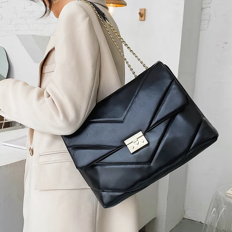 Bolsos cruzados con cadena de gran capacidad para mujer, moda 2021, bolso de mano de Color sólido para mujer, bandolera de hombro grande de marca, monedero Q1206