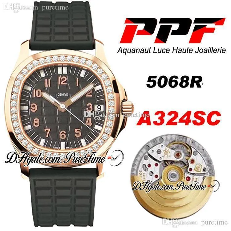 PPF 5068R-003 A324SC Haute Joaillerie Женские Часы Женские Розовые Золото Алмазный Безель Черная Текстура Набор Резина Лучшее издание PTPP PureTime E5