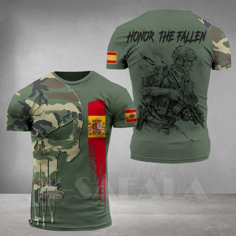 Spain Portugal Soldier-ARMY-VETERAN Country Flag 3D Printed High Quality T-shirt Summer Round Neck Men Female Casual Top-5 220224