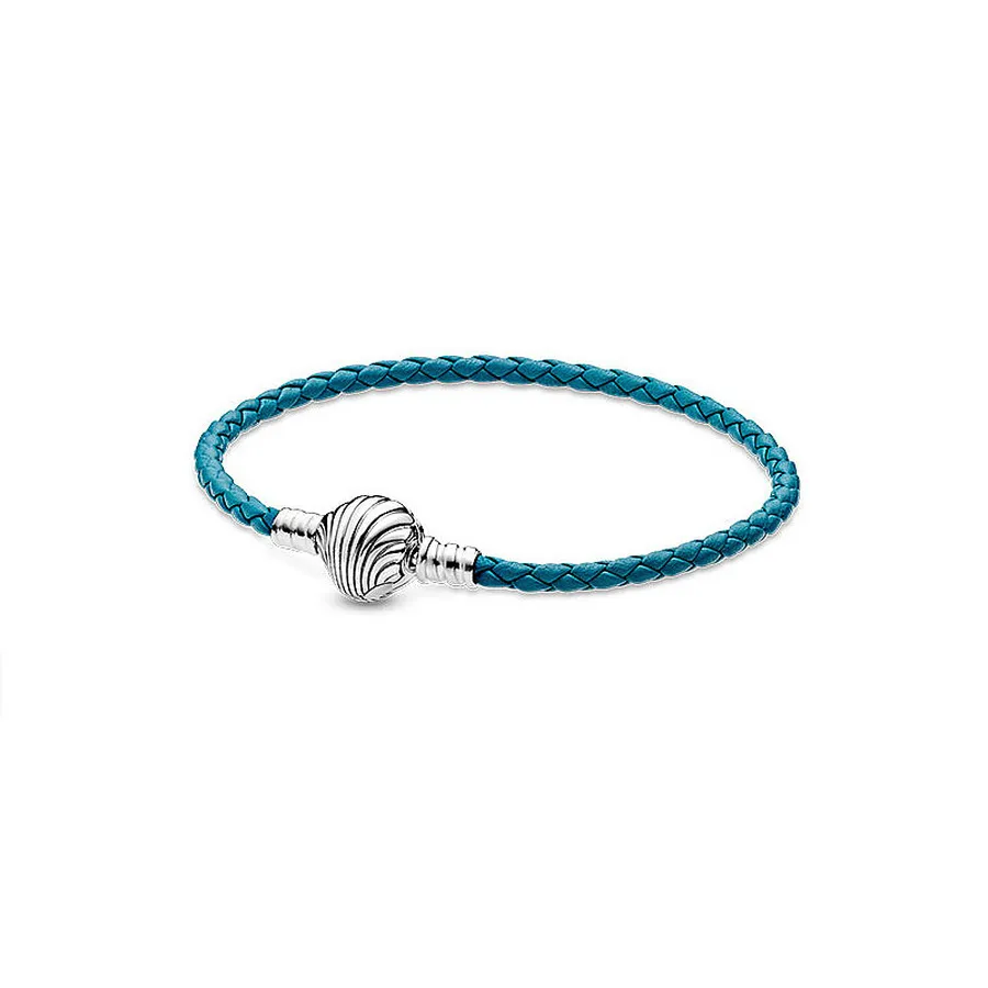 DHgate Pandora Charm Bracelet 925 Sterling Silver Shell Ocean Leopard Head Braided Leather Cord Safety Chain Pendant DIY Beads Bracelet Jewelry