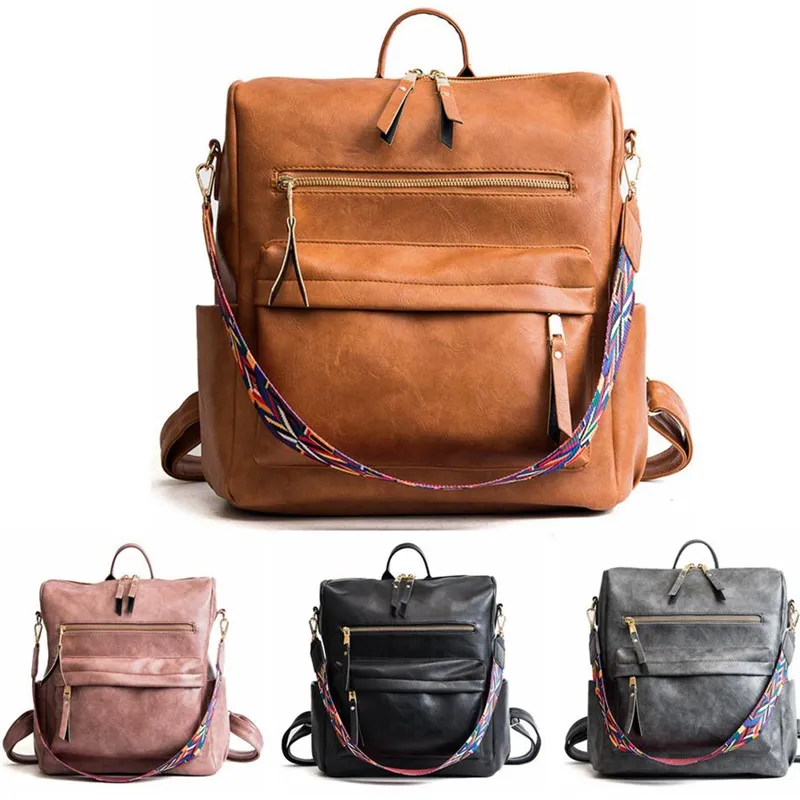 Kvinnor PU Ryggsäck Handväska Vattentät Bokväska Crossbody Shoulder Bag Multifunktion Handväska Skolan Ryggsäckar Avtagbar Färgglada Bälte