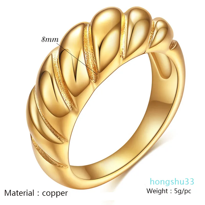 18k banhado a ouro trançado twisted banda anel sinal chunky cúpula anéis tamanho 6 a 10