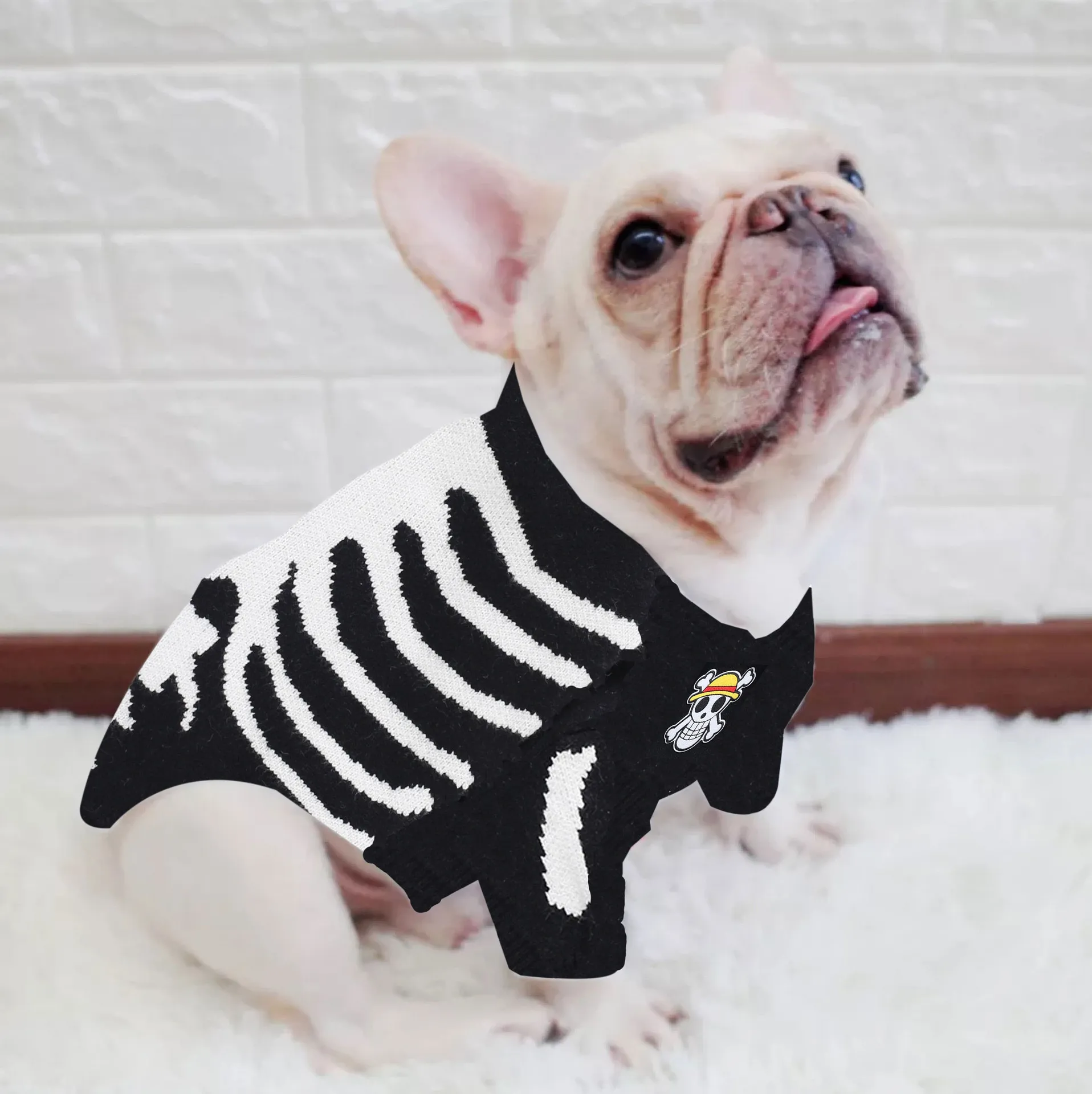 Chaopai Halloween skull autumn winter warm wrapped yarn cover head cute fadoubago pet costume sweater dog clothes