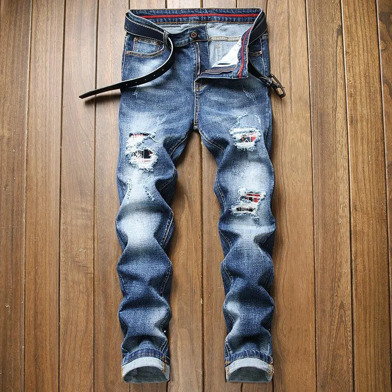 New Blue Ripped Slim Fit Torn Jeans For Men For Men Pontalon Homme Jean  Hompiece Tejanos Hombre Casual Vaportas From Imeav, $38.46