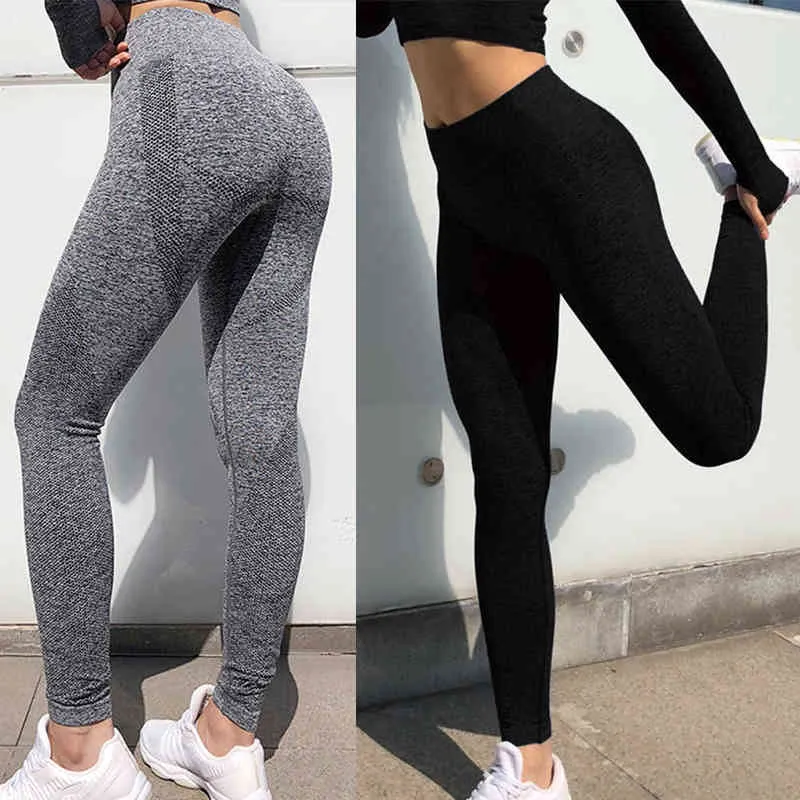 Gym Seamless High midja Yoga Leggings Tights Women Workout Dot Breatble Fitness Clothing Female Stretchy Training Pants H1221