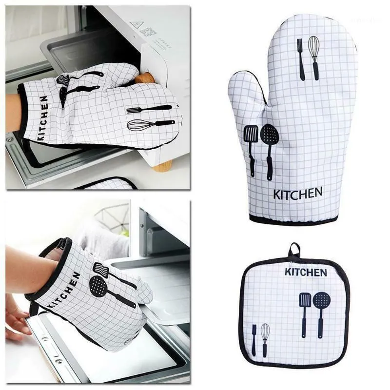 Five Fingers Gloves Oven Miand Pot Holder Cotton Heat Resistance Protection Comfort Thickened For Household 2-piece Set BMF881