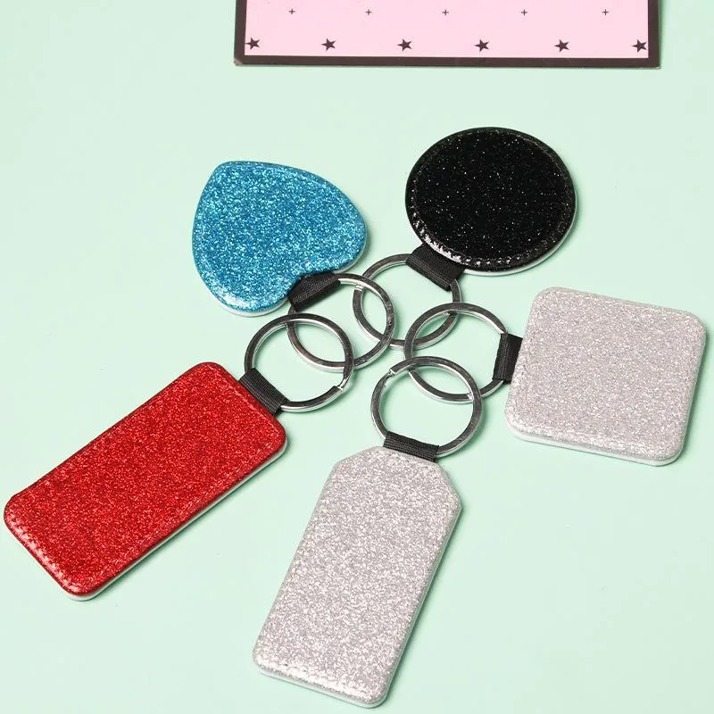 NEWParty Favor PU Leather Sublimation Sequin Keychain 5 Shapes DIY Glittery Keyring back is white Heart Shape Lover Gift Key Ring DH9477