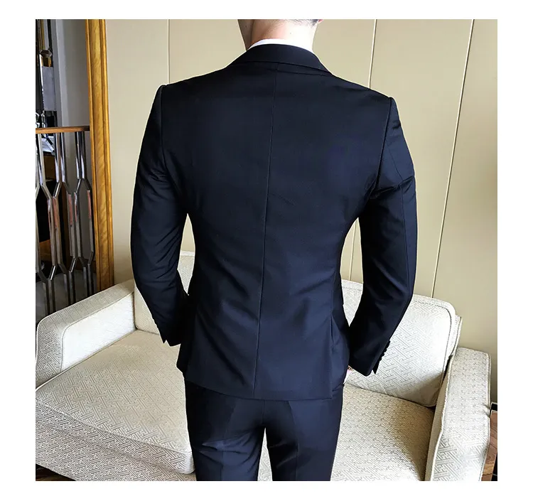 Autumn and winter Korean style slim two button men s suit suit groom basic suit three piece solid color best man