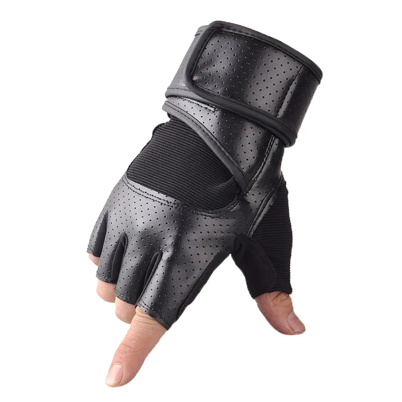 Nieuwe Lederen Fitnesshandschoenen Sport Gewicht Lifting Mannen Gym Handschoenen Mitts Dikke Half Vinger Handschoen Duurzame Q0107