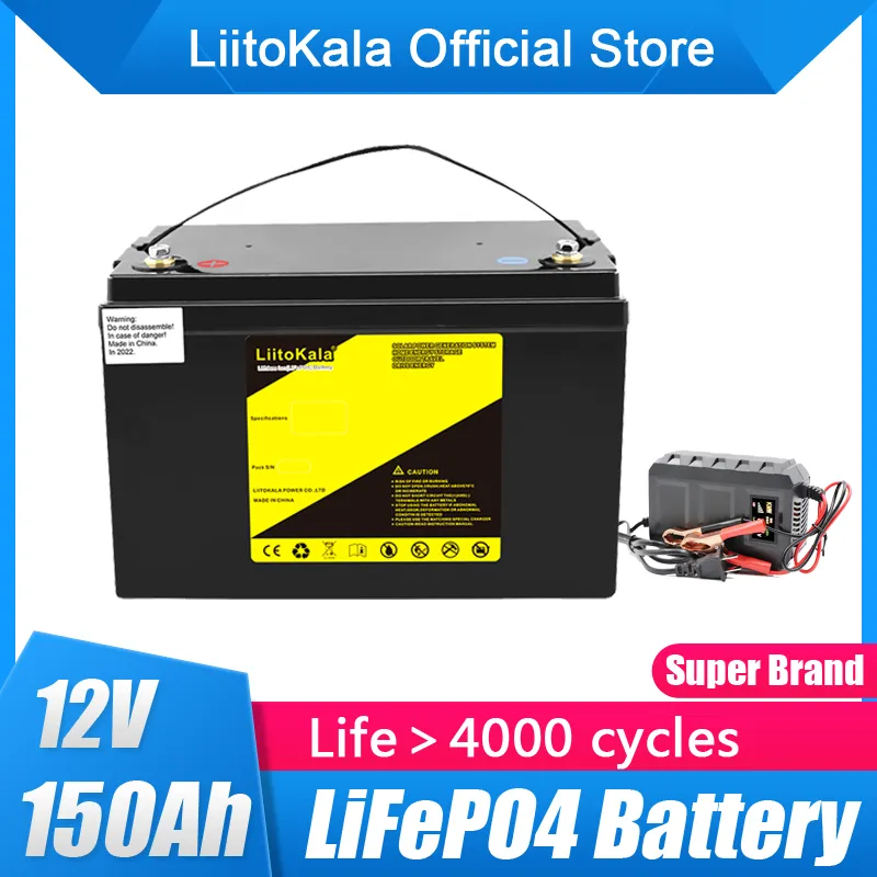 Liitokala LifePo4 12.8V 12V 150AH 리튬 배터리 팩 1200W 보트 용 100A BMS 태양 에너지 저장 골프 카트 RV 인버터 14.6V20A 충전기