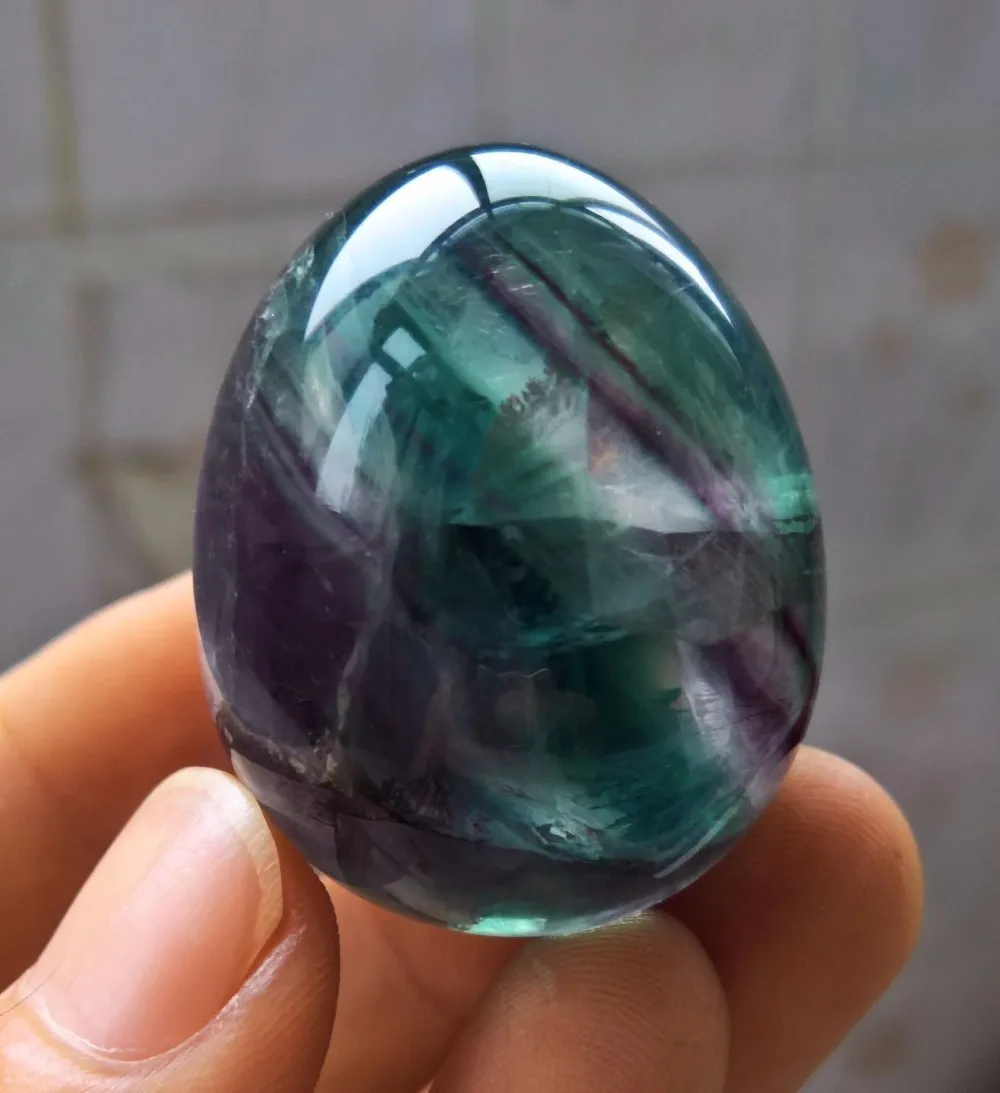 45mm naturel poli vert violet fluorite cristal de quartz en forme d'oeuf de guérison fluorite oeuf 201125
