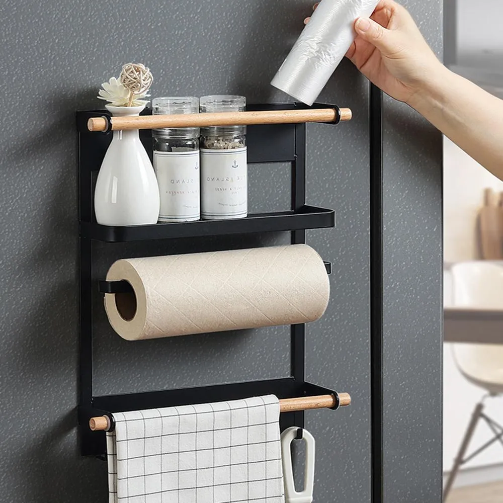 Magnetic Fridge Shelf Paper Towel Roll Holder Magnetic Storage Rack Spice Hang Rack Decorative Metal Shelf Kitchen Organizer