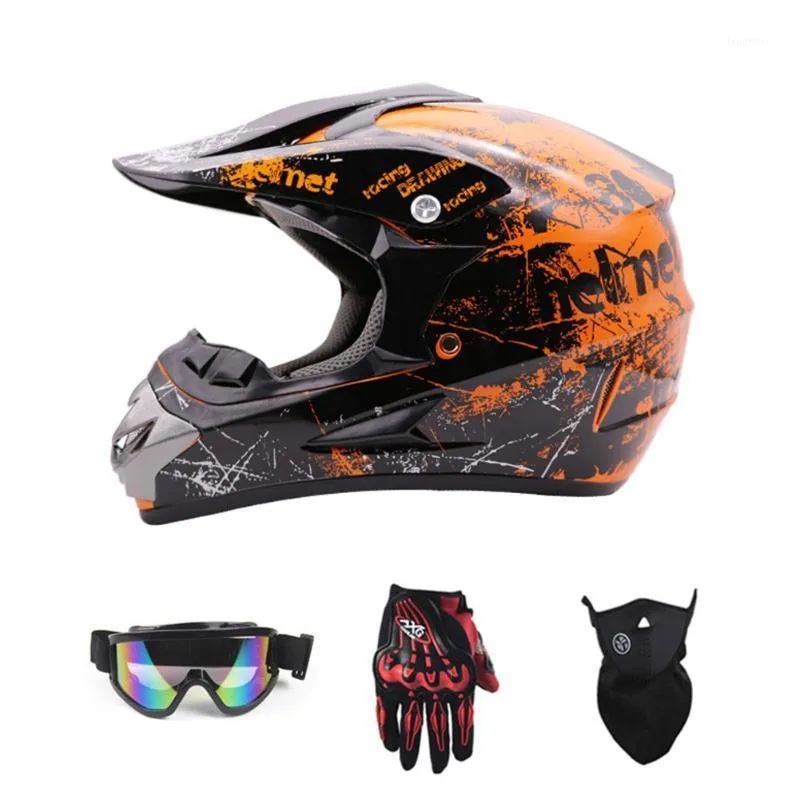 Motocross 헬멧, 도트 패션 청소년 어린이 유니섹스 - 성인용 자전거 오프로드 산악 자전거 오토바이 헬멧 + 장갑 + 고글 + 얼굴 실드 1
