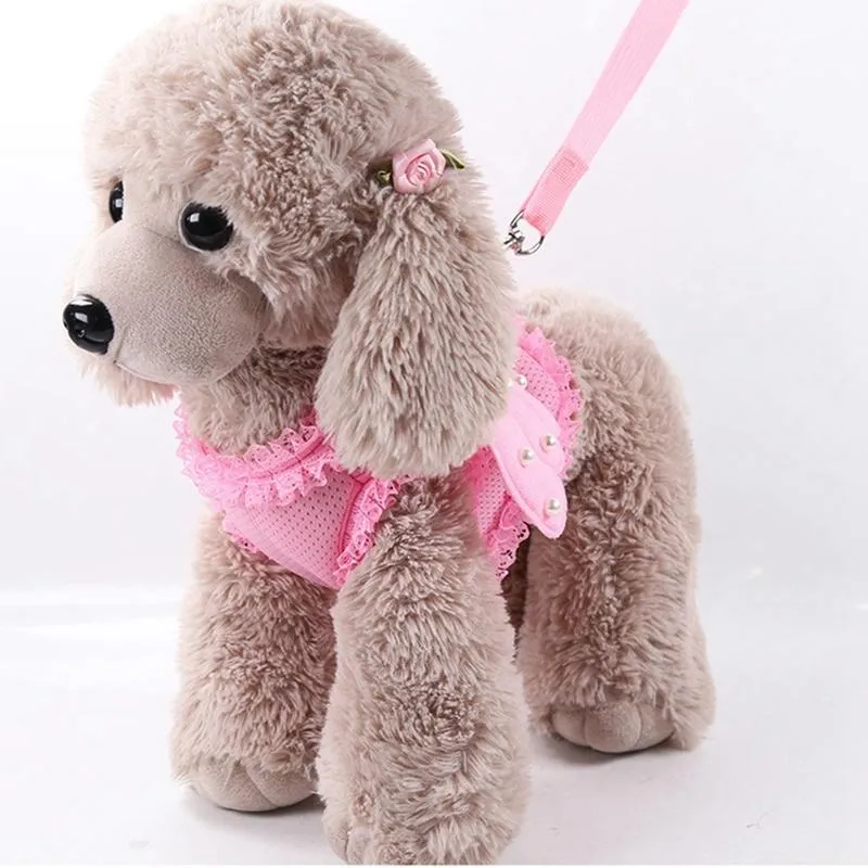 Mignon Pet Harnais Laisses Angel Wing Princesse Chiot Perle Réglable Conduits Pour Petits Moyens Grands Chiens