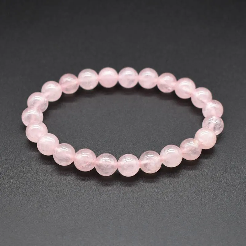 Natural Rosa Crystal Stone Beaded Strands Charm Armband Elastisk Bangle för Kvinnor Tjej Party Club Yoga Smycken