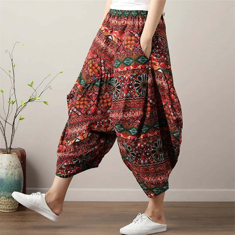 Women Bohemian Harem Pants Boho Chic Print Wide Leg Pants Summer