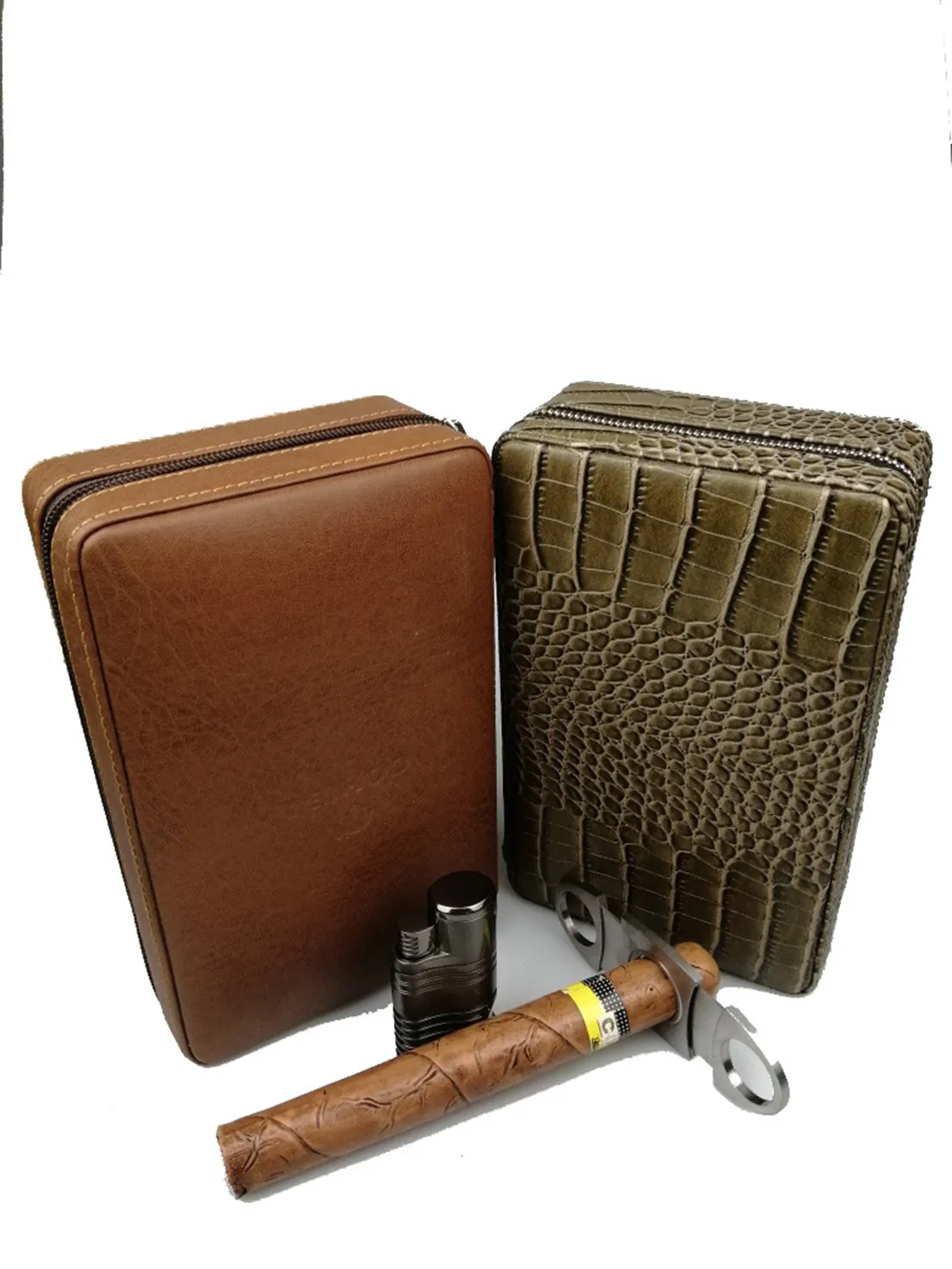 custom Spot Cuban cigar sleeve delivered cigar scissors portable Gohiba humidor Cowhide travel pack storage bag suitcase Bags, Luggages & Accessories crocodile box 1