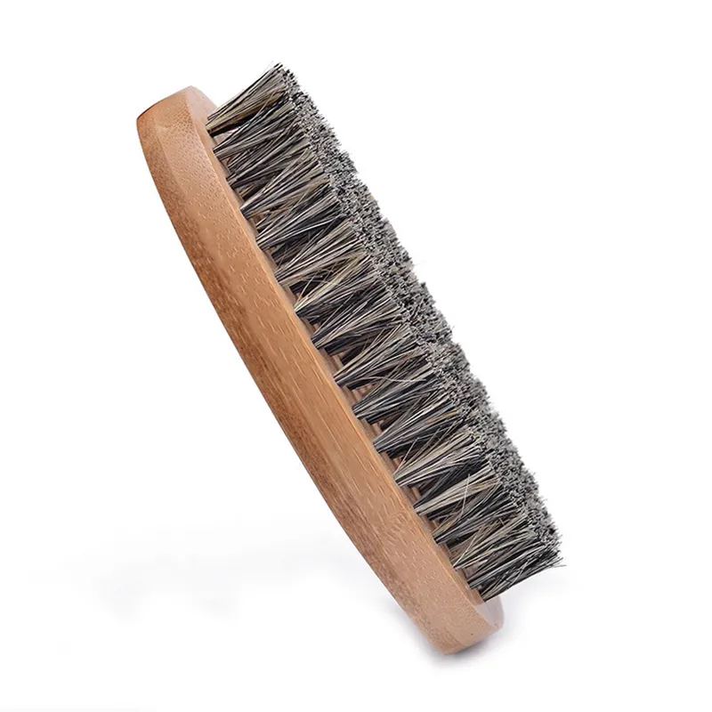 Natural Boar Hair Bristle Beard Mustache Brush Shaving Comb Men Face Massage Round Wood Handle Handmade Beard Brushes BH4467 WLY